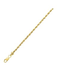 10K Yellow Gold 16" 3.20mm Polish Diamond Cut Hollow Sparkle Rope Chain With Lobster Clasp