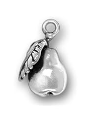 Sterling Silver Partial 3D Pear Fruit Charm With Leaf