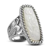 Carolyn Pollack Sterling Silver Carved Mother of Pearl Rodeo Romance Ring