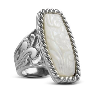 Carolyn Pollack Sterling Silver Carved Mother of Pearl Rodeo Romance Ring