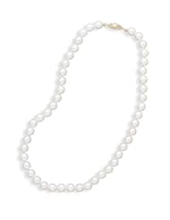 20" 7.5-8mm Grade A Cultured Akoya Pearl Necklace individually knotted with a 14K Yellow Gold Clasp