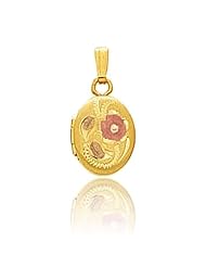 14K 3 Tone Gold Oval Floral Locket (12 x 8 mm)