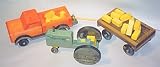 Wooden Play Farm Series & Accessories - Special = Tractor + Pick-Up Truck + Wagon + (16) Bales Of Straw