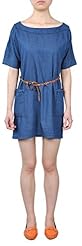 Belted Short Sleeves Bateau Neck Cotton/Denim  Dress
