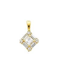 14K Yellow Gold Cluster CZ Cubic Zirconia Square Charm Pendant