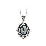 Sterling Silver Marcasite ''Mother and Child'' Cameo Pendant with Chain