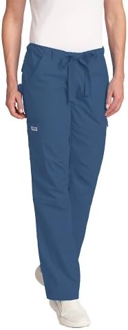 Mobb Men's Multi Pocket Comfort Rise Drawstring Elastic Scrub Pant Postman Blue L
