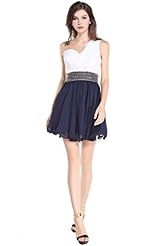 Cocktail Chiffon Belted Beaded One Shoulder Homecoming Dress/Party Dress 