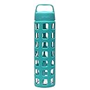 Ello Pure BPA-Free Glass Water Bottle with Lid, Teal Squares, 20 oz.