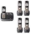 Panasonic KX-TG6545SK DECT 6.0 PLUS Expandable Digital Cordless Phone with Answering System, Black, 5 Handsets