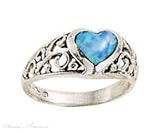 Sterling Silver Filigree Imitation Opal Heart Ring Size 5