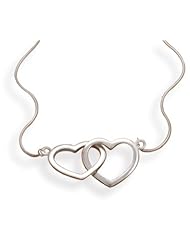 MMA Silver - 17 inch Rhodium Plated Linked Heart Necklace
