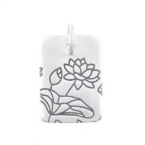 Rectangular Lotus Flower Pendant in Sterling Silver, #8001