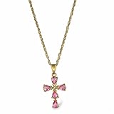 9ct Yellow Gold Pink Sapphire And ½pt Diamond Set Cross Pendant On An 18 Prince Of Wales Chain