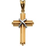 14K Two-Tone Gold Cross Pendant - 26.25x17.75mm