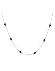 Sterling Silver with 10 Amethyst Oval Cabochon Necklace, 18"