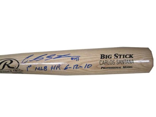 Autographed Carlos Santana Baseball Bat - with 