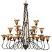 Paloma 21 Light Wrought Iron Chandelier with Fine Feather Art Glass