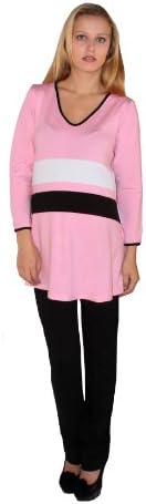 Two Piece Maternity Pink Outfit Set with Black Elastic Waist Pants Long Sleeve
