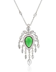CZ by Kenneth Jay Lane Rhodium-Plated Emerald-Color Pear Drop Cubic Zirconia with Fringe Necklace