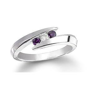 Three 3 Stone Round Diamond and Amethyst Accented Channel Set Bypass Bridal... by
