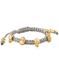 Vince Camuto Tour of Duty Macrame Grey and Gold Skull Macrame Bracelet, 8"
