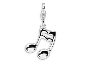 Amore LaVita(tm) Sterling Silver 2-D Enameled on Back Musical Note w/Lobster Clasp Charm for Charm Bracelet