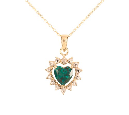 10k Yellow Gold Created Emerald and Diamond-Accent Heart Pendant, 18