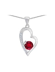 Original Star K (tm) Round Created Ruby Heart Pendant in .925 Sterling Silver
