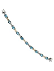 Sterling Silver with 14k Yellow Gold 9.52 Swiss Blue Topaz 7.75in Bracelet