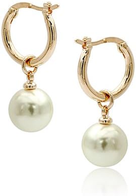 Poppular crystal earring Italina New Arrival Simulated Pearl Hoop Earrings 18K Real Gold Plated Two Colors For Choise Anti-Allergy Rose Gold Color BY Mary Jay