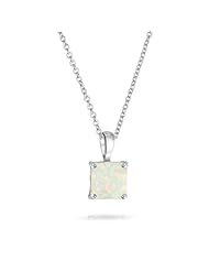 Bling Jewelry Square White Opal Pendant Gemstone Necklace Sterling Silver 16in