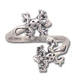 Solid Sterling Silver Geckos Adjustable Ring