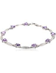 Silver Heart Shape Gemstone with Diamonds 0.01 cttw Bracelet