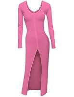 Doublju Womens Long Sleeve Sexy Front Zipper Point Fitted Midi Dress