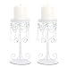 Set of 2 White Elegant Bead Wrought Iron Pillar Candle Holders