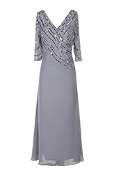 Plus Size A-line V-neck Long Sleeves Beaded Backless Lace Sequined Floor Length Chiffon Evening Dress/Mother-of-the-Bride Dress 