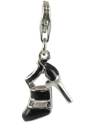 Oscaro Charms 925 Sterling Silver Pump Black Click-on Charm Lobster Clasp for Thomas Sabo Style Bracelets and Necklace