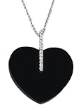 14K White Gold Hand-Crafted Heart-Shaped Designer Pendant, Enhanced with Pave Set Diamonds and Black Onyx, Sliding on a 16'' Cable-Chain Necklace.(GH-Color, SI-Clarity, c.t.t.w.0.05CT).