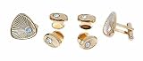 Gold plated cufflinks and shirt stud set with crystal accent. Presentation boxed.