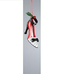 4" Ladies High Heel Polka Dot Shoe with Holly Berry and Leaf Christmas Ornament