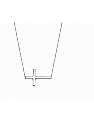 14K White Gold Sideways Cross Necklace Adjustable Chain 18"