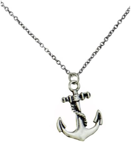 LAVISHY Vintage Anchor Charm Necklace - 18" - 20" Vintage Silvertone Chain
