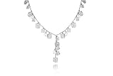 14K White Gold Matte-Finish Hand-Crafted Y-Shaped Necklace, Designed with Dangling Fresh Water Pearls and Textured Square-Shaped Gold Stations.