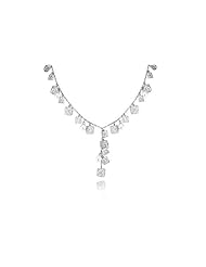 14K White Gold Matte-Finish Hand-Crafted Y-Shaped Necklace, Designed with Dangling Fresh Water Pearls and Textured Square-Shaped Gold Stations.