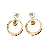 14K Two-Tone Gold Citrine and Diamond Earrings