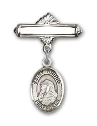 Sterling Silver Baby Badge with St. Bruno Charm and Polished Badge Pin