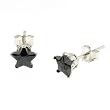 Sterling Silver Stud Earrings with Black Star CZ - Prong Set, Size: 4mm