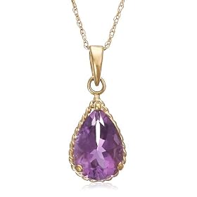 14k Yellow Gold Pear Shaped Rope Design Amethyst Pendant by 