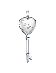 14k White Gold "I Love You" KEY Heart Locket 1/2 inch x Over1-1/4 inch in Solid 14K White Gold